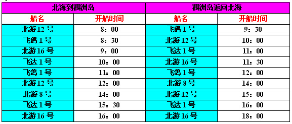 涠洲岛开船时间（节假日,黄金周）