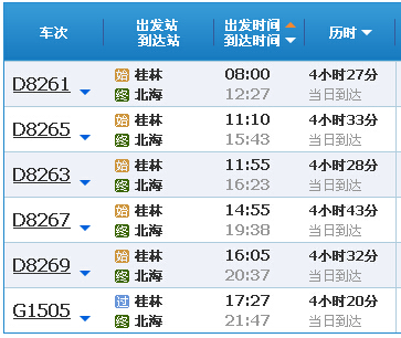 桂林到北海动车时刻表