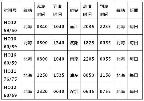 北海直飞云南丽江旅游航班