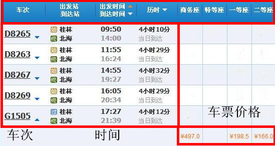 桂林到北海旅游动车时刻表