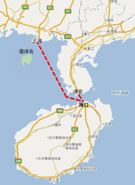 海口到海安|北海路线图,广西北海旅行社,
