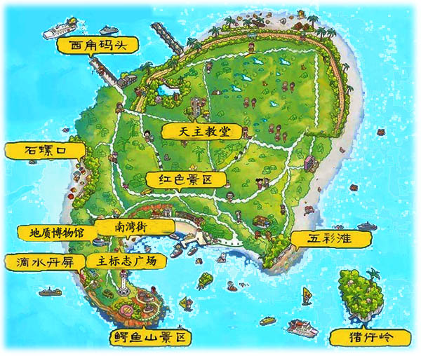 涠洲岛景点分布图,广西北海旅行社,