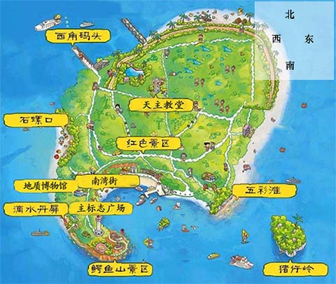 涠洲岛景点分布图,广西北海旅游,