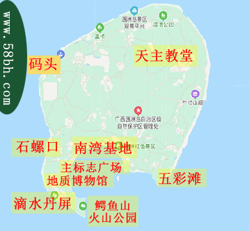 涠洲岛景点地图,广西北海旅行社,