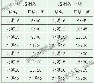 国庆节去涠洲岛开船时刻表,广西北海旅游,