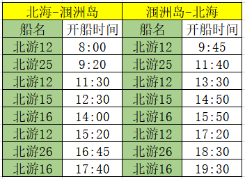 10月3日北海涠洲岛开船时刻表,广西北海旅行社
