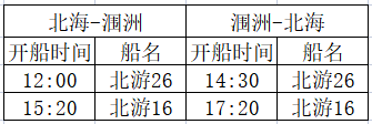 北海到涠洲岛开船时刻表