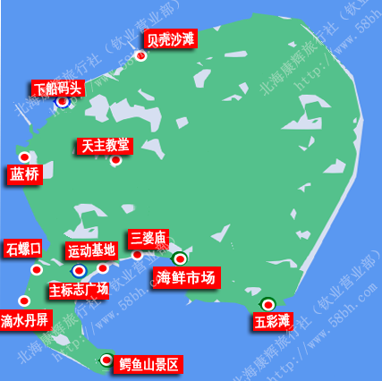 涠洲岛景点地图,涠洲岛景点分布地图