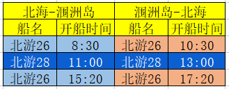 涠洲岛1月份开船时刻表