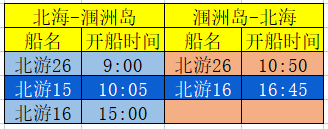 涠洲岛开船时刻表