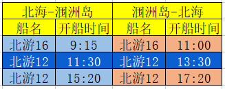 2月4日北海到涠洲岛开船时刻表