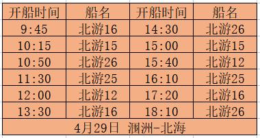 北海到涠洲岛开船时刻表
