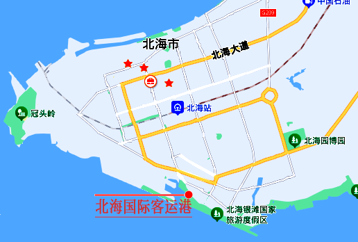 北海火车站到银滩国际客运港有多远,怎么走