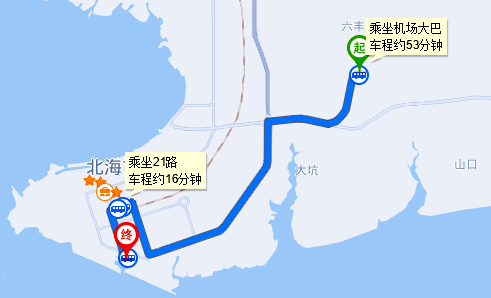 北海福成机场到银滩国际客运港有多远,坐车怎么走